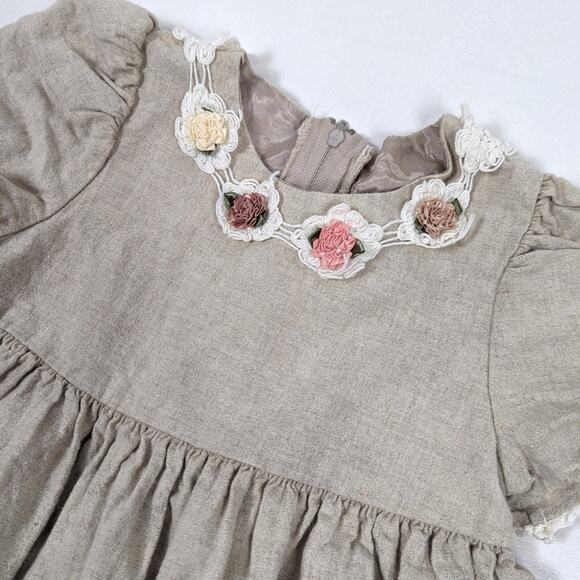 Vintage Goodlad Dress Girls Size 5 Taupe Tan Linen Blend Simple - Picture 2 of 5
